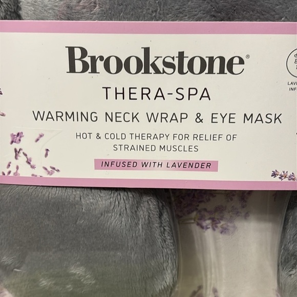 NIB BROOKSTONE THERA-SPA WARMING NECK WRAP & EYE MASK INFUSED W/ LAVENDER. GRAY - Picture 2 of 11